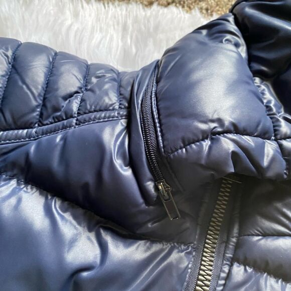 Guess Puffer Coat Bubble Puffy Jacket Blue Detachable Hood Womens Size Small - Picture 7 of 16